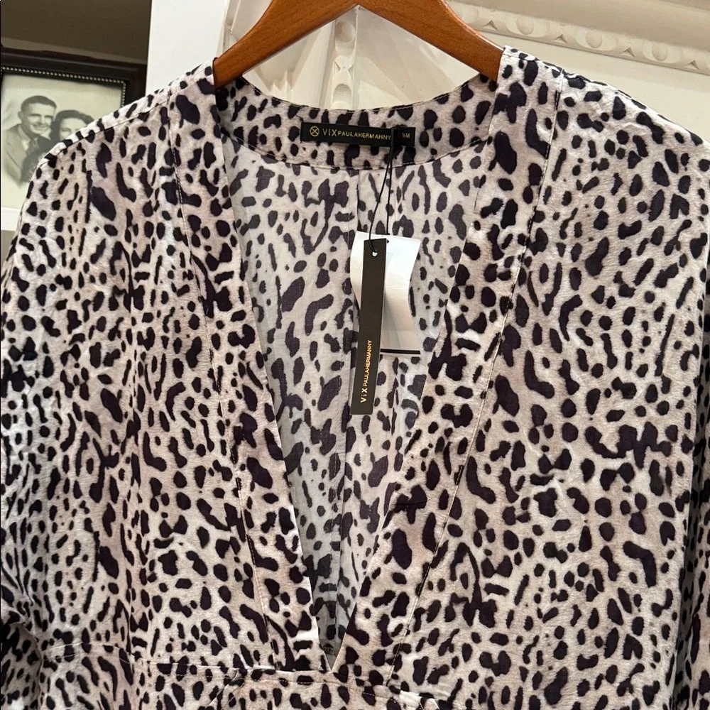 NWT ViX Paula Hermanny Deva Cloe Caftan Cover Up Medium Leopard Animal Print - Picture 6 of 13